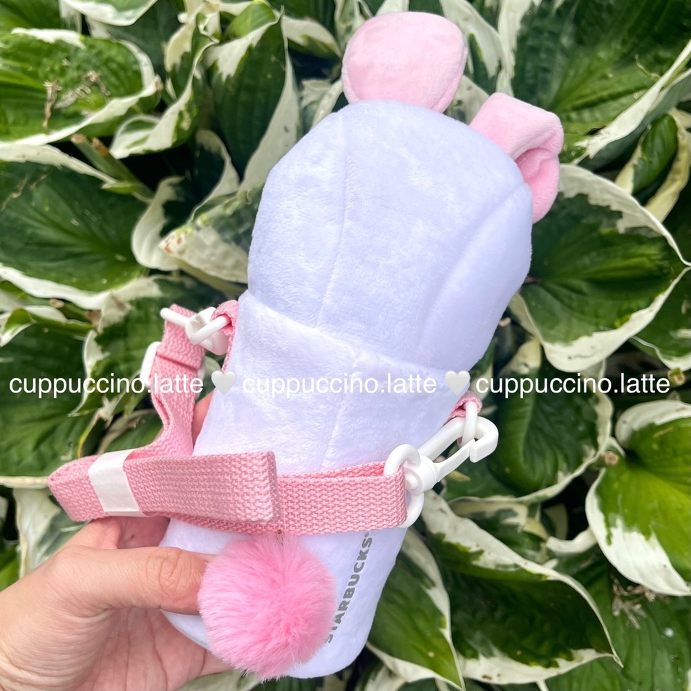 🎀NWT🐰Starbucks Asia White Pink Bunny Plushie Crossbody Carrier & Mini Bottle - Picture 4 of 8